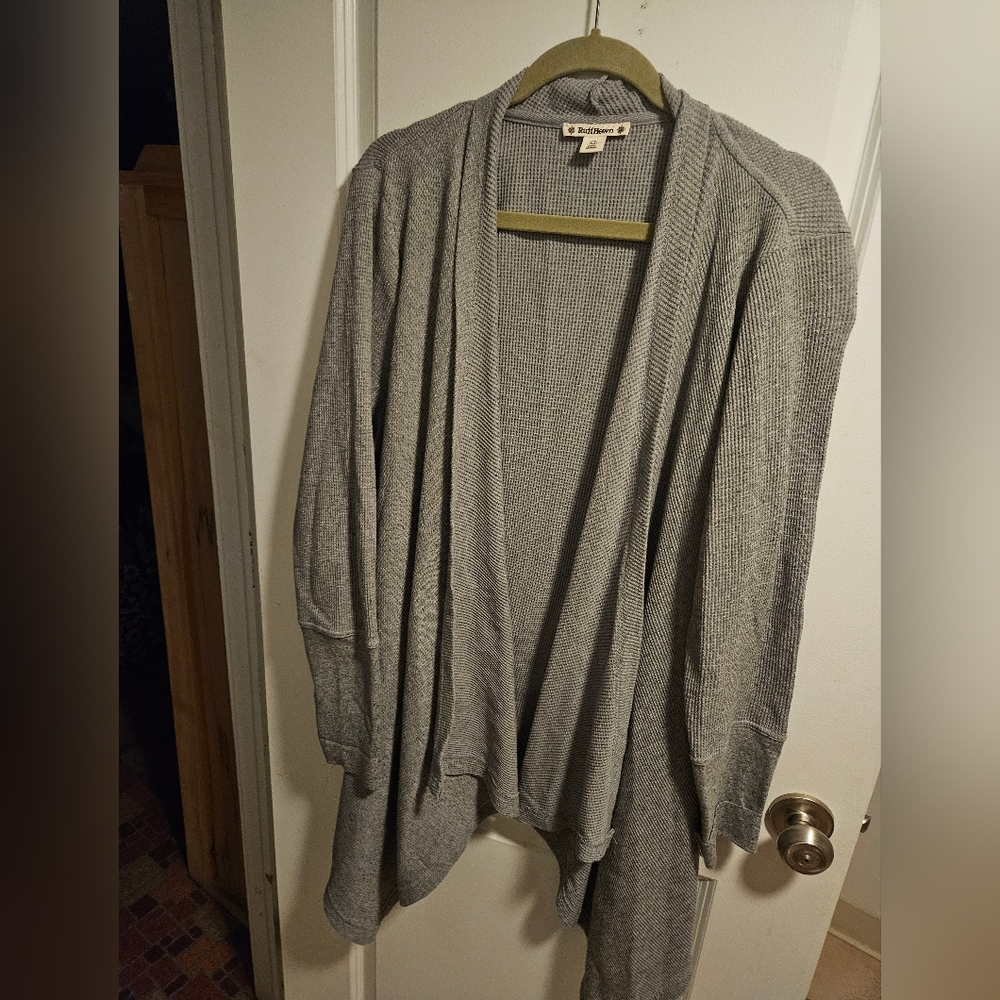 XL Ruff Hewn Long Open Cascade Waffle Knit Cardigan